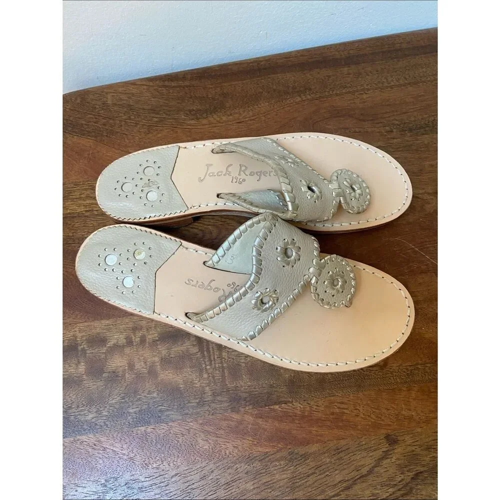 Jack Rogers Women's Hamptons Sandal Beige and Gold
